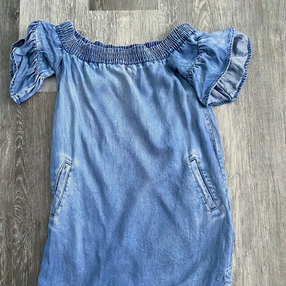 All saints denim like off the shoulder mini dress